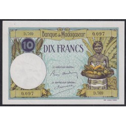 Мадагаскар 10 франков 1937-1947 (Madagascar 10 Francs 1937-1947) P 36(2): UNC