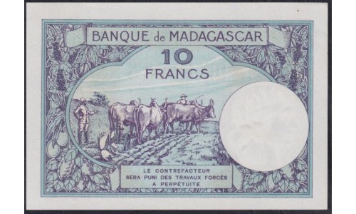 Мадагаскар 10 франков 1937-1947 (Madagascar 10 Francs 1937-1947) P 36(2): UNC