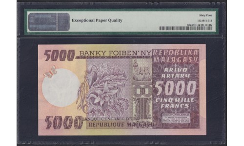 Мадагаскар 5000 франков 1974 год (MADAGASCAR 5000 francs (1974-75)) P 66a: PMG 64 Choice Uncirculated EPQ