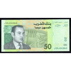 Марокко 50 дирхам 2002 г. (MOROCCO 50 dirhams 2002) P 69а: UNC 