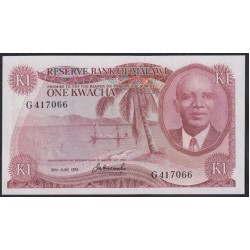 Малави 1 квача 1974 года, G 417066, РЕДКОСТЬ (MALAWI 1 Kwacha  1974) P 10b:  UNC 