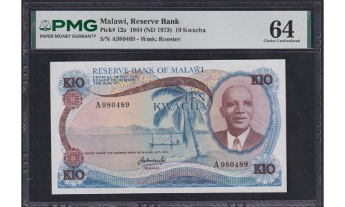Малави 10 квача 1964 года, РЕДКОСТЬ!!! (MALAWI 10 Kwacha  1964) P 12a: UNC