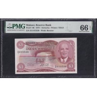 Малави 1 квача 1978 год (MALAWI 1 Kwacha 1978) P 14b: PMG 66 EPQ Gem Uncirculated