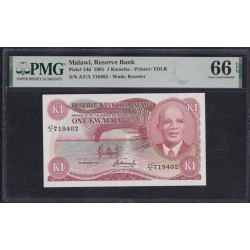 Малави 1 квача 1981 год (MALAWI 1 Kwacha 1981) P 14d: PMG 66 EPQ Gem Uncirculated