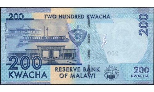 Малави 200 квача 2016 (MALAWI 200 Kwacha 2016) P 60c : UNC
