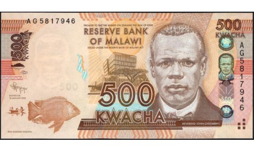 Малави 500 квача 2012 года (MALAWI 500 Kwacha 2012) P 61а: UNC