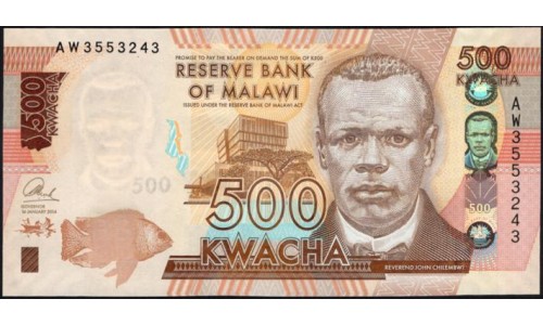 Малави 500 квача 2014 (MALAWI 500 Kwacha 2014) P 66(14) : UNC