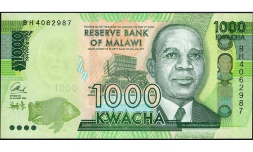 Малави 1000 квача 2016 г. (MALAWI 1000 Kwacha 2016) P67b: UNC 