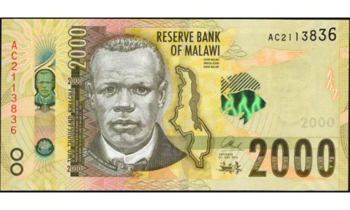 Малави 2000 квача 2016 года (MALAWI 2000 Kwacha 2016) P 69: UNC