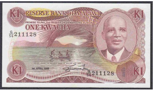 Малави 1 квача 1964(1986) (MALAWI 1 Kwacha 1964(1986)) P 19b: UNC