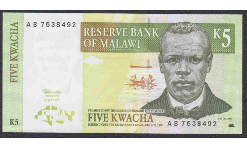 Малави 5 квача 1997 года (MALAWI 5 Kwacha  1997) P 36a: UNC