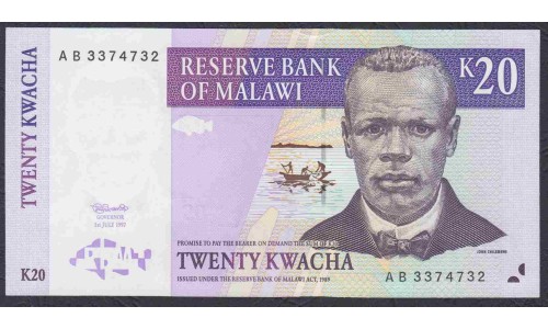 Малави 20 квача 1997 (MALAWI 20 Kwacha 1997) P 38a: UNC