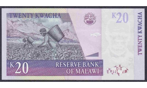 Малави 20 квача 2001 года (MALAWI 20 Kwacha 2001) P 44a: UNC