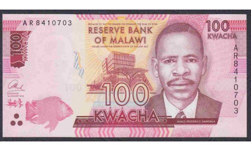 Малави  100 квача 2014 года (MALAWI  100 Kwacha 2014) P 65a: UNC