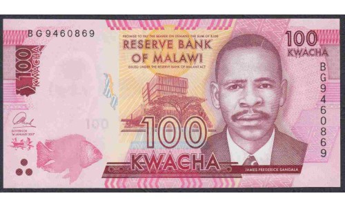 Малави  100 квача 2017 года (MALAWI  100 Kwacha 2017) P 65c: UNC