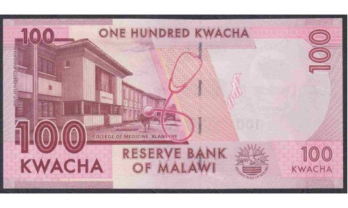 Малави  100 квача 2017 года (MALAWI  100 Kwacha 2017) P 65c: UNC