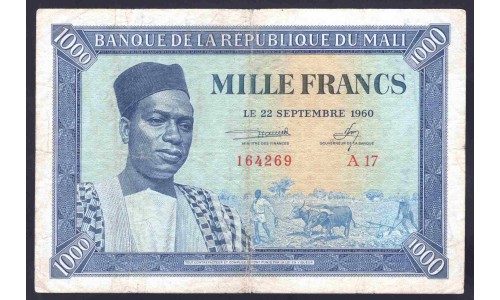 Мали 1000 франков 1960 года (MALI 1000 Francs 1960) P 4: VF+