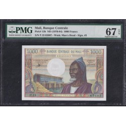 Мали 1000 франков 1970-84 года, 63607 (MALI 1000 Francs 1970-84) P 13b: PMG 67 Superb Gem UNC