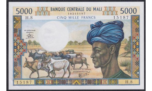Мали 5000 франков 1972-84 года, H.8 15187 (MALI 5000 Francs 1972-84) P 14e: UNC
