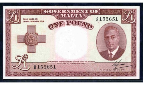 Мальта 1 фунт L.1949 г. (MALTA 1 Pound L. 1949) P 22: UNC