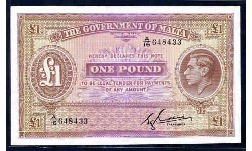 Мальта 1 фунт 1940 года (MALTA 1 Pound 1940) P20с: aUNC