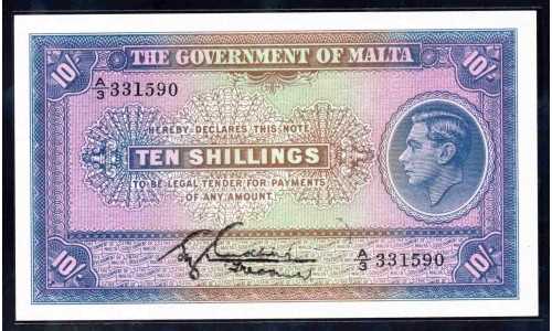 Мальта 10 шиллингов ND (1940 г.) (MALTA 10 Shillings ND (1940)) P19:Unc