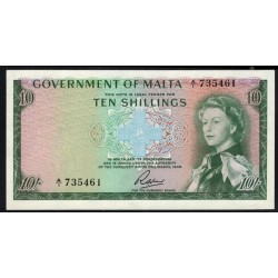 Мальта 10 шиллингов L.1949 г. (1963 г.) (MALTA 10 Shillings L.1949 (1963)) P 25: UNC
