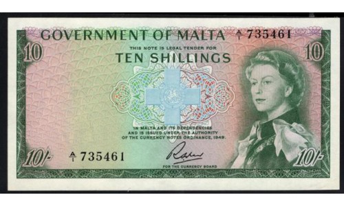 Мальта 10 шиллингов L.1949 г. (1963 г.) (MALTA 10 Shillings L.1949 (1963)) P 25: UNC