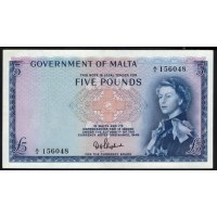 Мальта 5 фунтов L.1949 г. (1961&1963 г.) (MALTA 5 Pounds L.1949 (1961&1963)) P 27а: aUNC/UNC