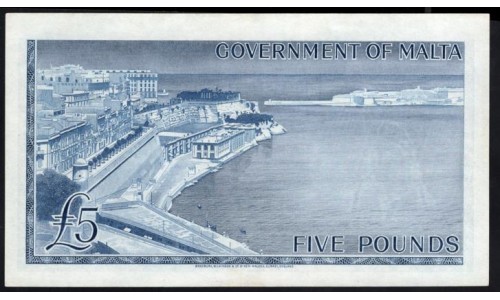 Мальта 5 фунтов L.1949 г. (1961&1963 г.) (MALTA 5 Pounds L.1949 (1961&1963)) P 27а: aUNC/UNC