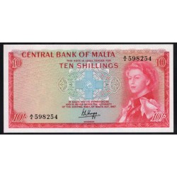 Мальта 10 шиллингов L.1967 г. (1968 г.) (MALTA 10 Shillings L.1967 (1968)) P28:Unc