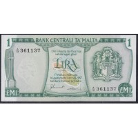 Мальта 1 лира 1973 года, A/18 361137 (MALTA 1 Lira 1973) P31f: aUNC