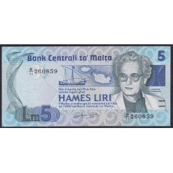 Мальта 5 лир 1967 (1986) B/11 260859 (MALTA 5 Liri 1967 (1986)) P 38 : aUNC/UNC