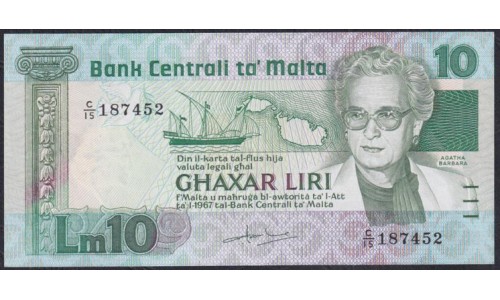 Мальта 10 лир 1967 (1986) (MALTA 10 Liri 1967 (1986)) P 39: aUNC/UNC