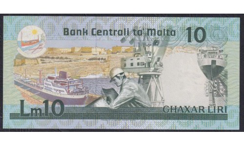 Мальта 10 лир 1967 (1986) (MALTA 10 Liri 1967 (1986)) P 39: aUNC/UNC