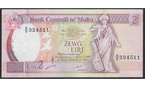 Мальта 2 лиры 1967 (1994) A/8 324511 (MALTA 2 Liri 1967 (1994)) P 45a : aUnc