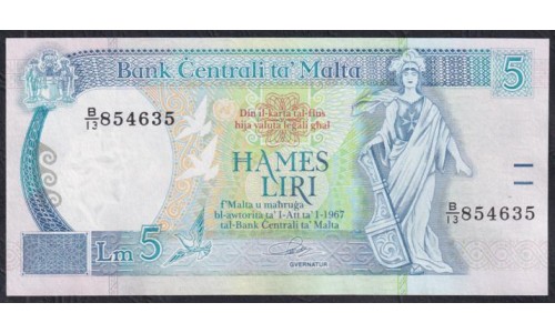Мальта 5 лир 1967 (1994) B/13 854635 (MALTA 5 Liri 1967 (1994)) P 46a: Unc