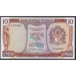 Мальта 10 лир 1973 года, РЕДКИЕ (MALTA 10 Liri 1973) P33c: UNC