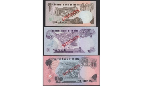 Мальта набор из 3 банкнот 1,5,10 лир образцы (MALTA 3 banknote set 1,5,10 Liri specimens) PCS 1 : Unc