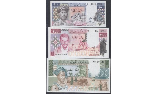 Мавритания 100, 200 и 1000 угий 1977 года (Mauritania 100, 200, 1000 ouquiya 1977) P 3A, 3B, 3C: UNC 