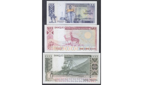 Мавритания 100, 200 и 1000 угий 1977 года (Mauritania 100, 200, 1000 ouquiya 1977) P 3A, 3B, 3C: UNC 