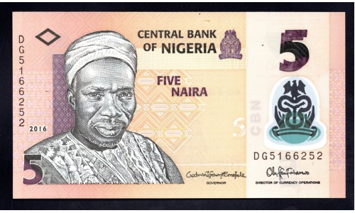Нигерия 5 найра 2016 (NIGERIA 5 naira 2016) P 38g : UNC