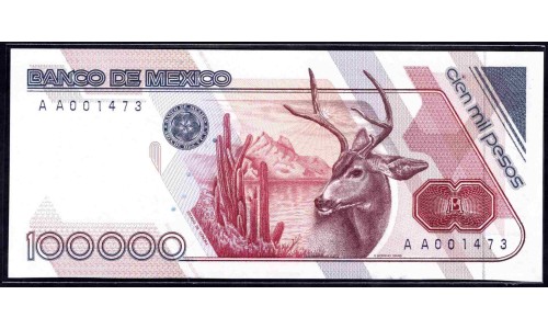 Мексика 100000 песо 1988 серия A (MEXICO 100000 Pesos 1988 series A) P 94a : UNC