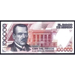 Мексика 100000 песо 1991 серия AT (MEXICO 100000 Pesos 1991 series AT) P 94b : UNC