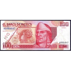 Мексика 100 песо 1992 года, Серия А (MEXICO 100 Pesos 1992) P 102: UNC