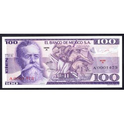 Мексика 100 песо 1974 серия A (MEXICO 100 Pesos 1974 series A) P 66а : UNC