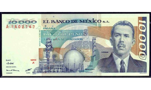 Мексика 10000 песо 1981года, красный номер, серия А (MEXICO 10000 Pesos 1981) P 78а : UNC