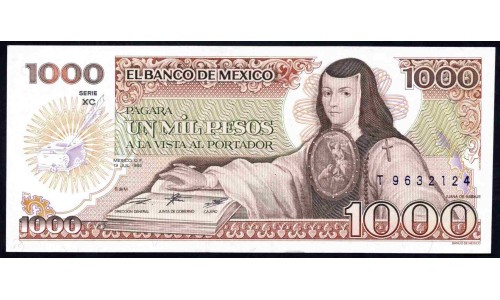 Мексика 1000 песо 1985 серия XC (MEXICO 1000 Pesos 1985 series XC) P 85 : UNC
