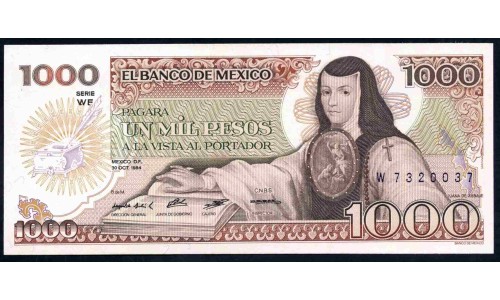 Мексика 1000 песо 1984 серия WF (MEXICO 1000 Pesos 1984 series WF) P 81 : UNC