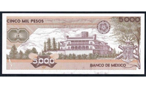 Мексика 5000 песо 1989 серия KN (MEXICO 5000 Pesos 1989 series KN) P 88c : UNC